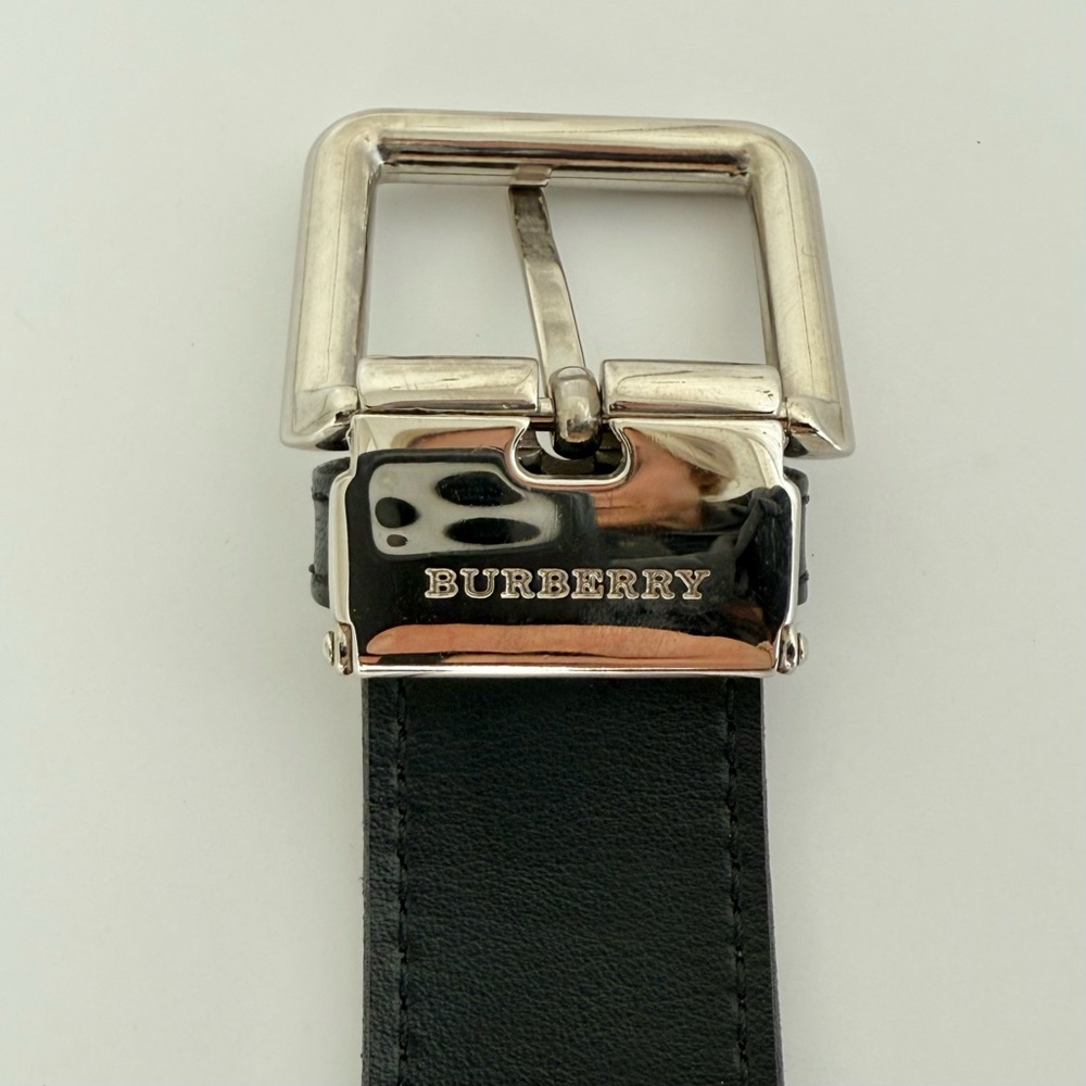 Burberry Check Buckle Belt 30” Archive Beige & Black Leather Classic - Picture 8 of 10